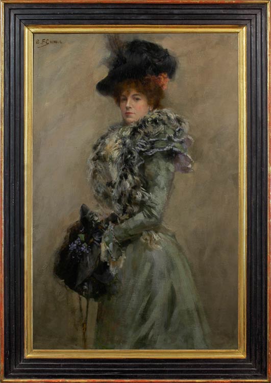 BERNARD FINEGAN GRIBBLE Elegant woman in a plumed hat